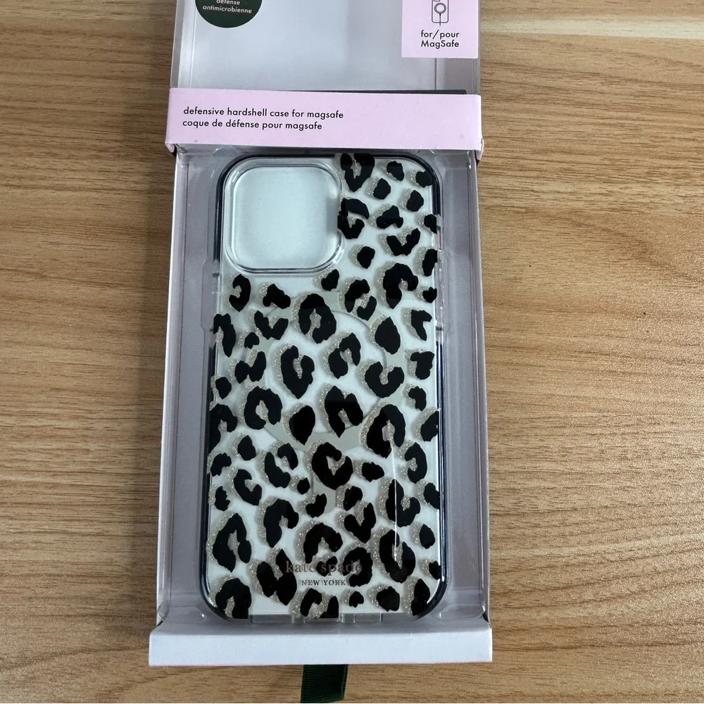 Kate Spade iphone 14 Plus Case Hardshell Magsafe 6.7 In Leopard NEW